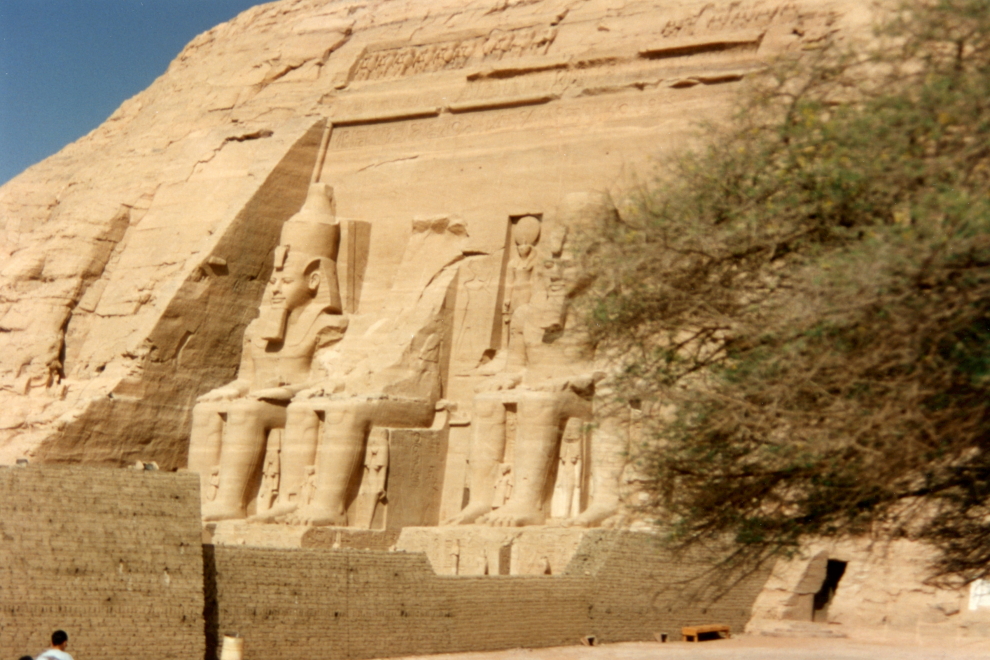 Entrance to the Temple of Ramses II seen from near the entrance to the Temple of Nefertari