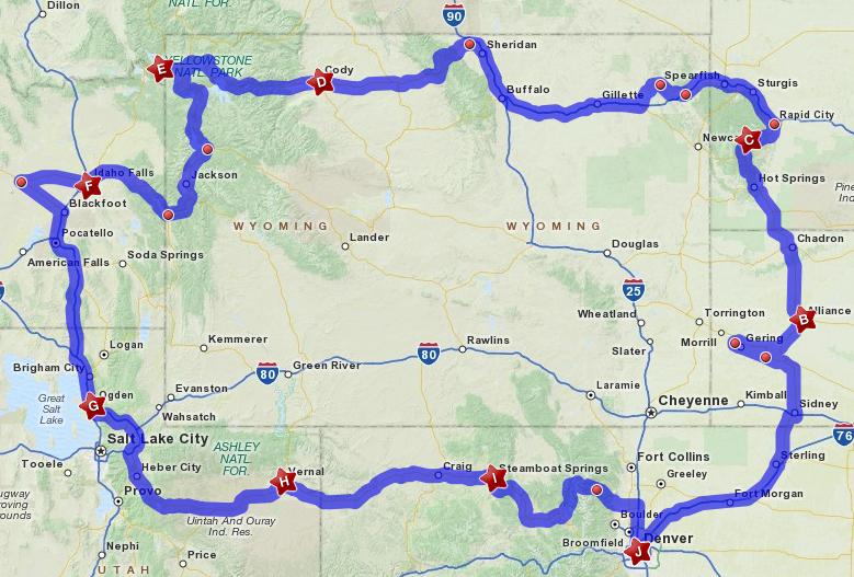 Western USA Trip July 2010 Map Map for the Western USA trip in July 2010