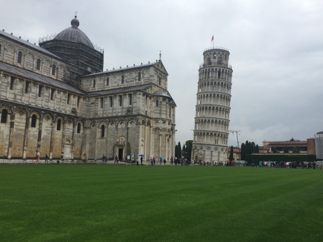 The cathedral and leaning tower of Pisa.