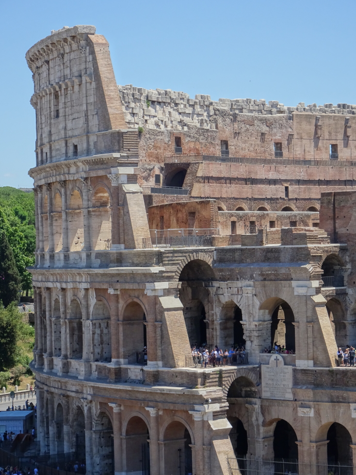 Closeup of the Colosseum from a high vantage point in the Forum
