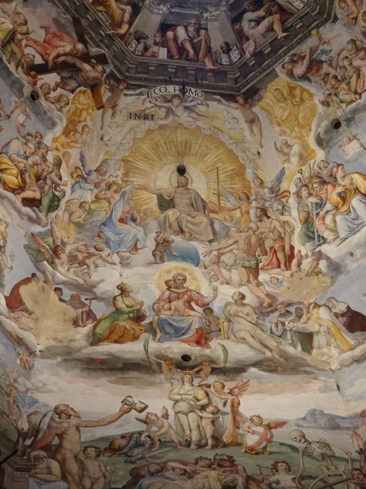 Scenes from _The Last Judgment_ painted in the interior of the Duomo
