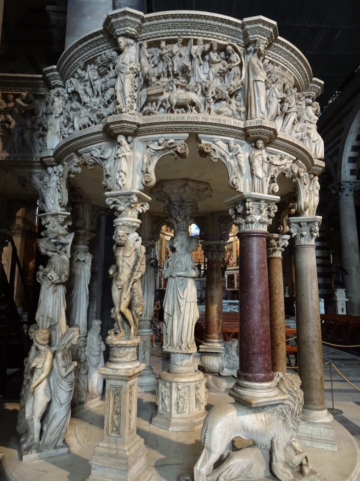 Intricately carved pulpit of Pisa's cathedral