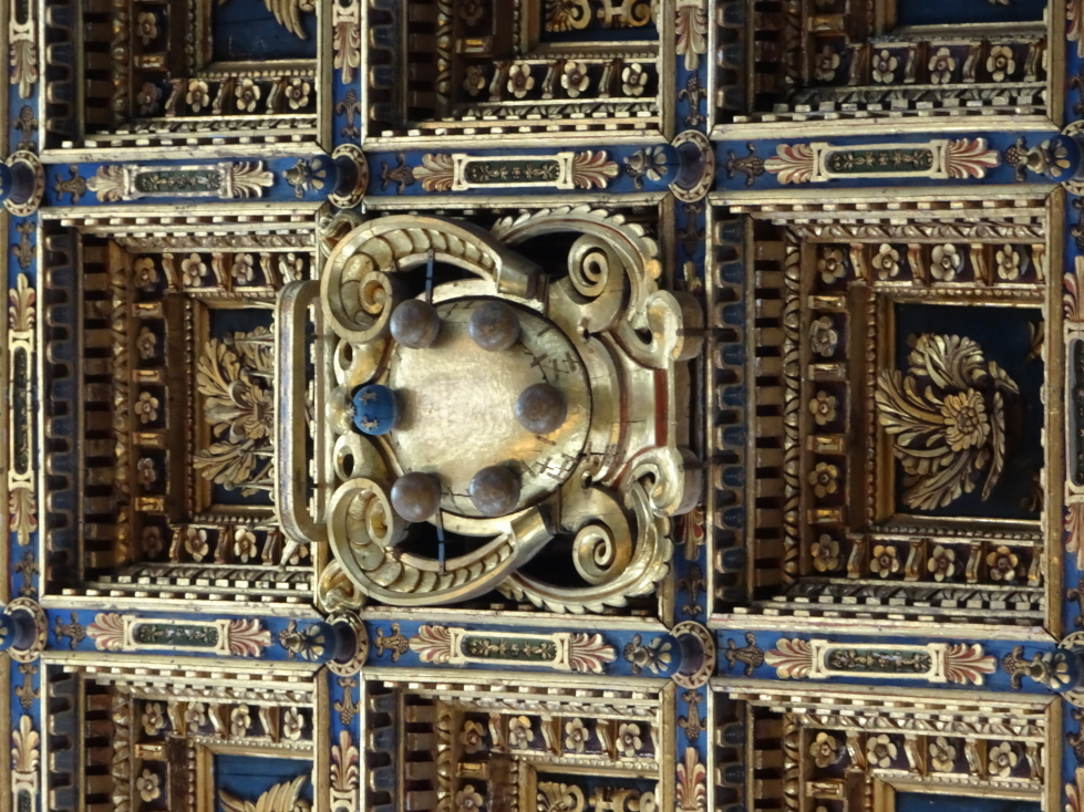 Closeup of the ceiling, showing the symbol of the Medici