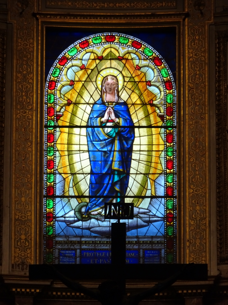 Stained glass in the altar area of the cathedral