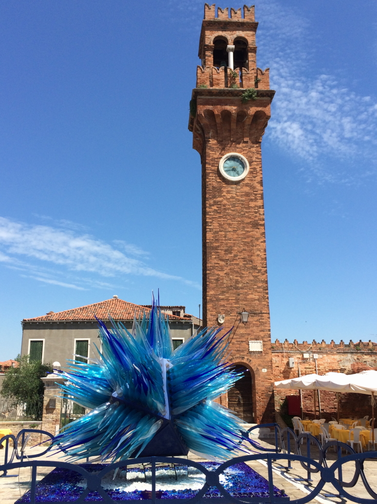 Cool tower with blue glass sculpture in Murano