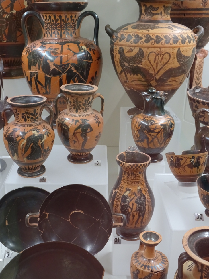 Greek-inspired Etruscan vases on display in Villa Giulia